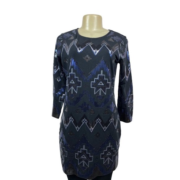 Express Women’s Black and Blue Sequined Dress Sz M - Picture 1 of 9